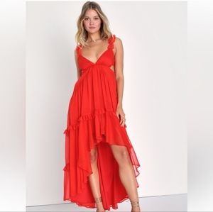 NEW Lulus Always a Dreamer Red Chiffon Tiered High-Low Dress size M
